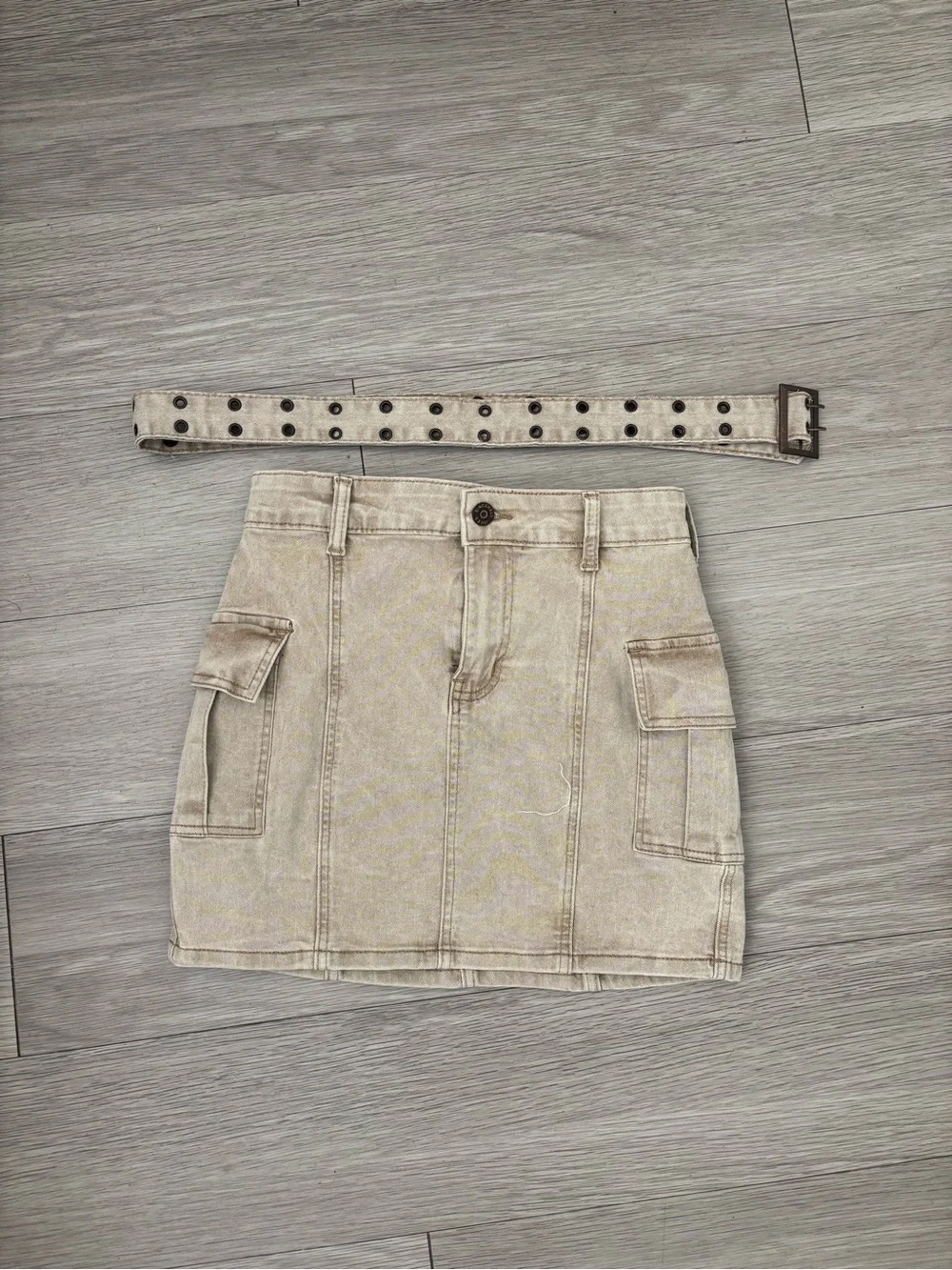 Sincerely Jules Beige Cargo Mini Skirt with Belt